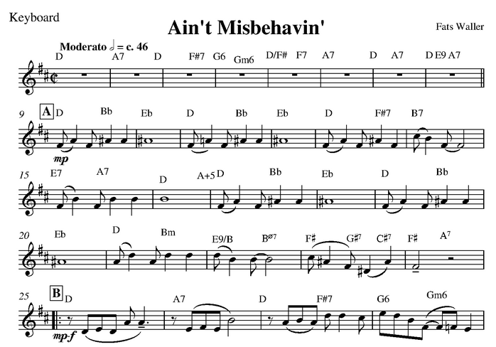 دانلود نت کیبورد (ارگ) Ain't Misbehavin' از آهنگساز  Fats Waller